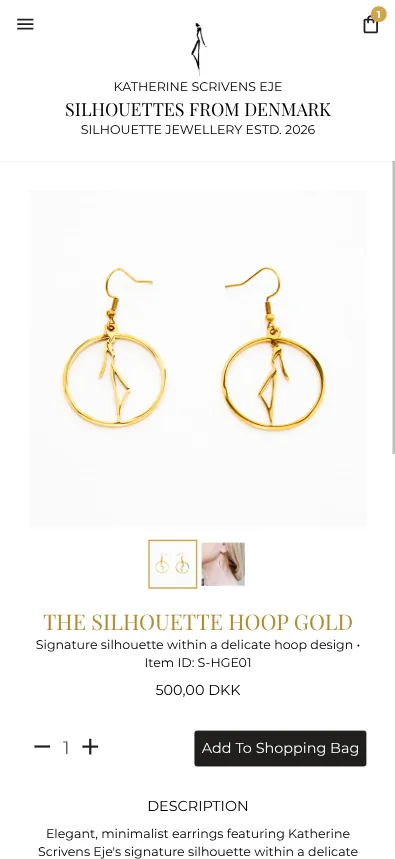 A product page of the Silhouettes From Denmark webshop on a phone